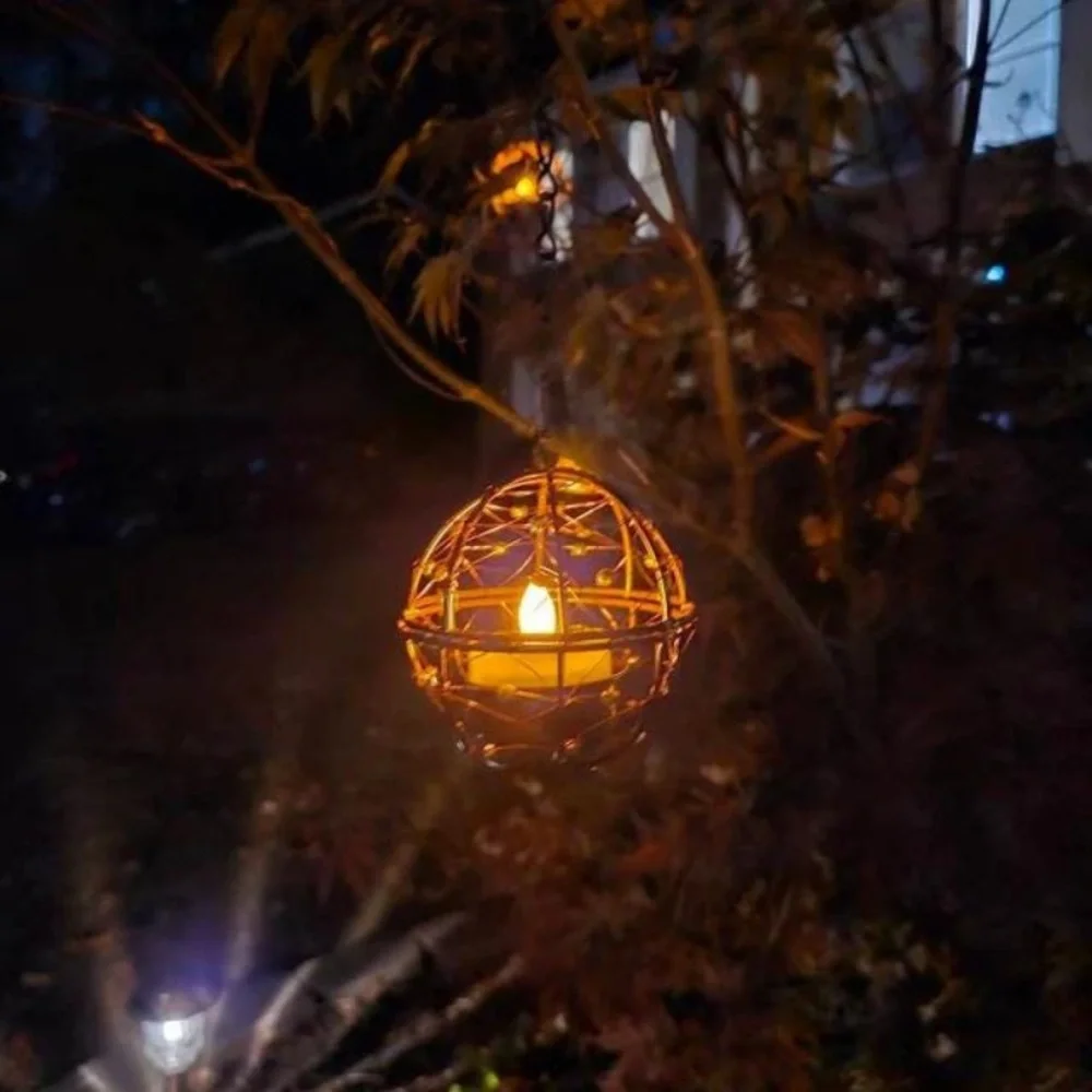 Copper Hanging Lantern with LED Candle